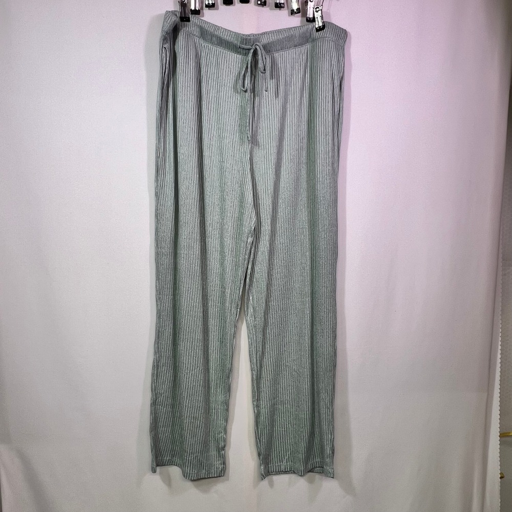 Cuddl Duds Womens XL Sage Green Ribbed 3 Piece Lounge Set Cardigan Tank Pants - Picture 6 of 10